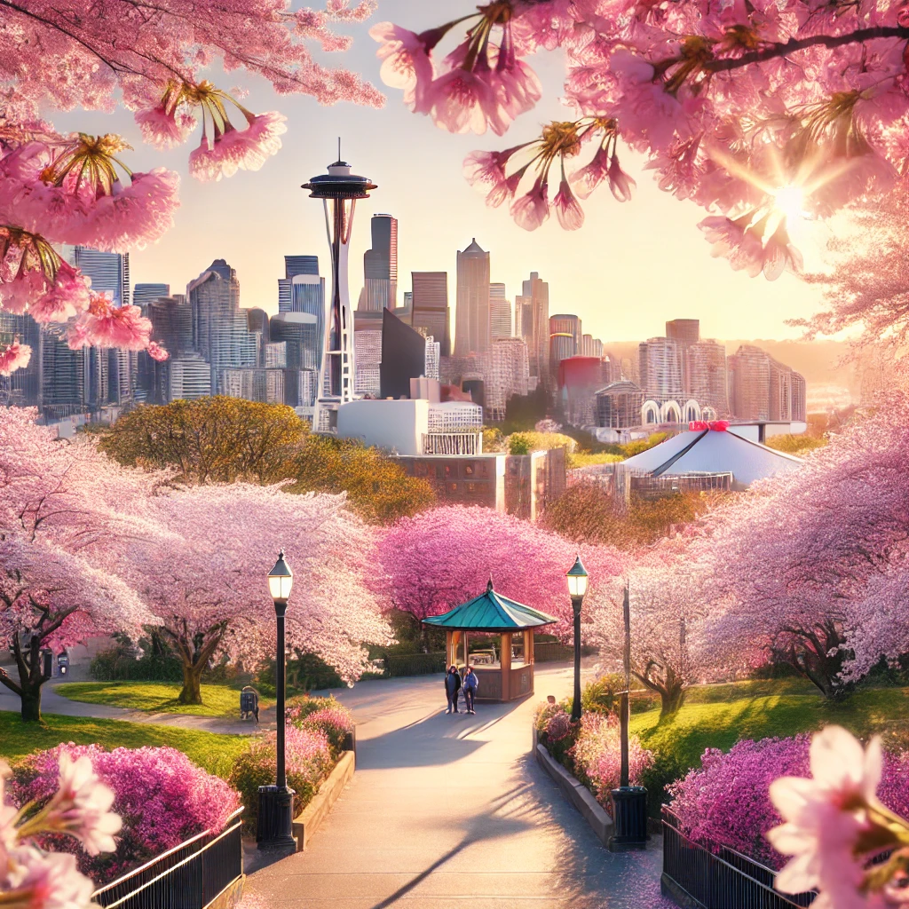 cherry blossoms in seattle rendering